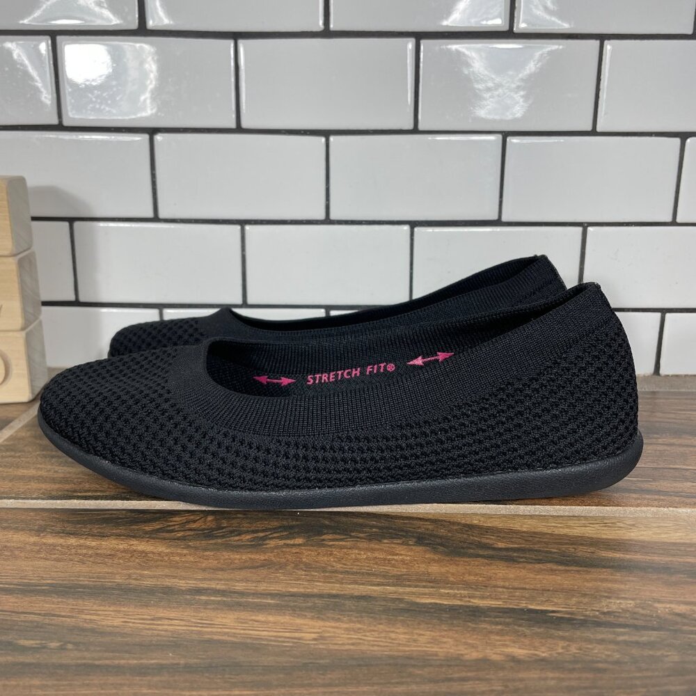 Skechers Cleo Sport What A Move Shoes Womens Sz 7 Black Stretch Fit Ballet Flats